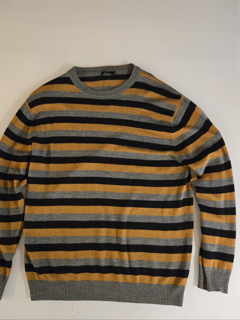 KR3W Men’s Striped Knit Skate Sweater Grey Black Orange L